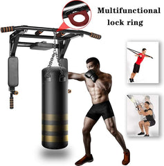 (4 Hooks) Heavy Wall Mounted Pull Up - Chin Up bar with dip station + 5 extra Exercises & Hangers