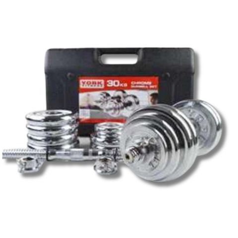 YORK Fitness 30kg Cast Iron Dumbbell  Set (Chrome) with connector