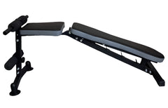 Adjustable weight bench in a home gym setting