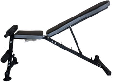 Adjustable weight bench in a home gym setting with a neutral background